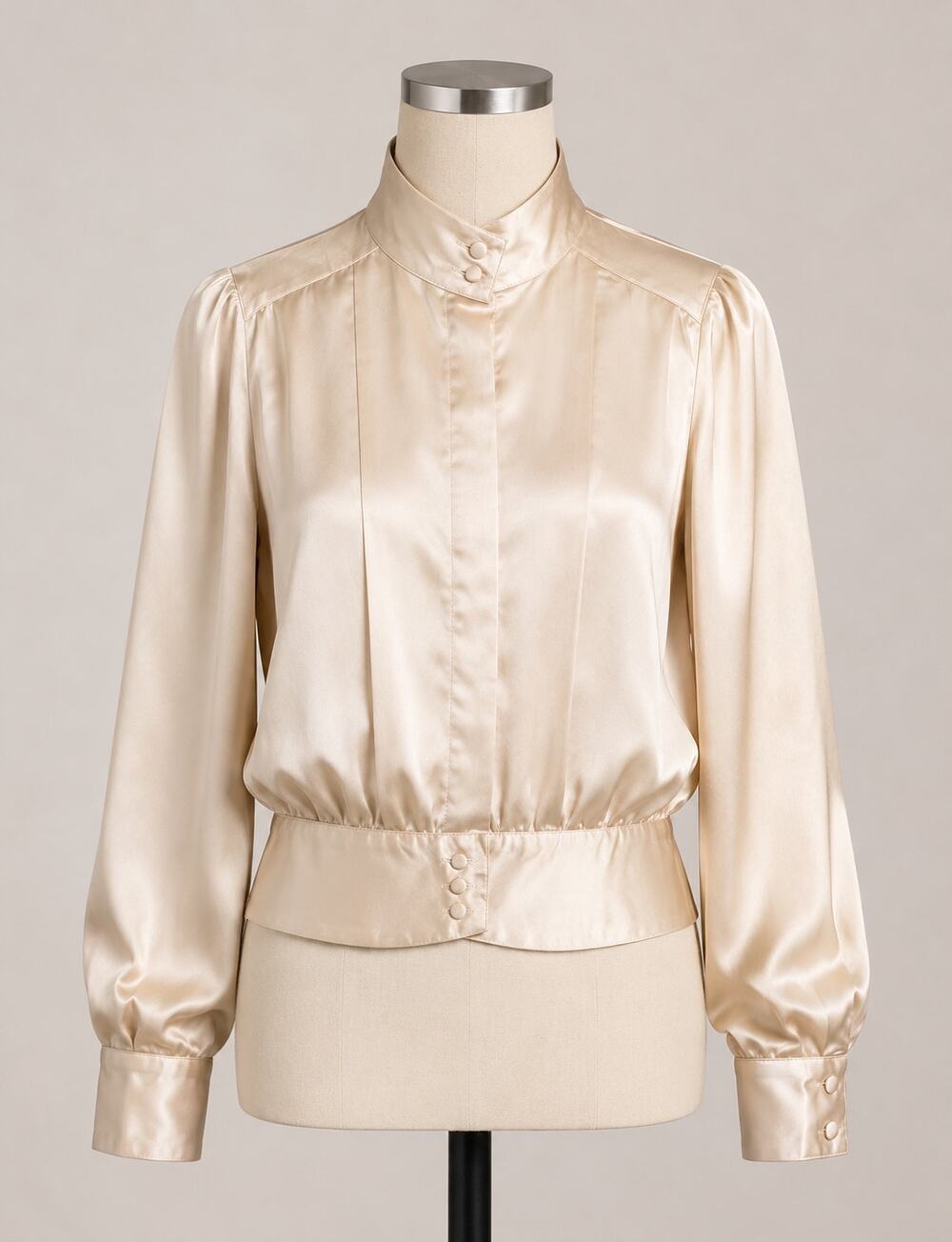 Vintage Cream Blouse with Cropped Style and Elegant Sheen